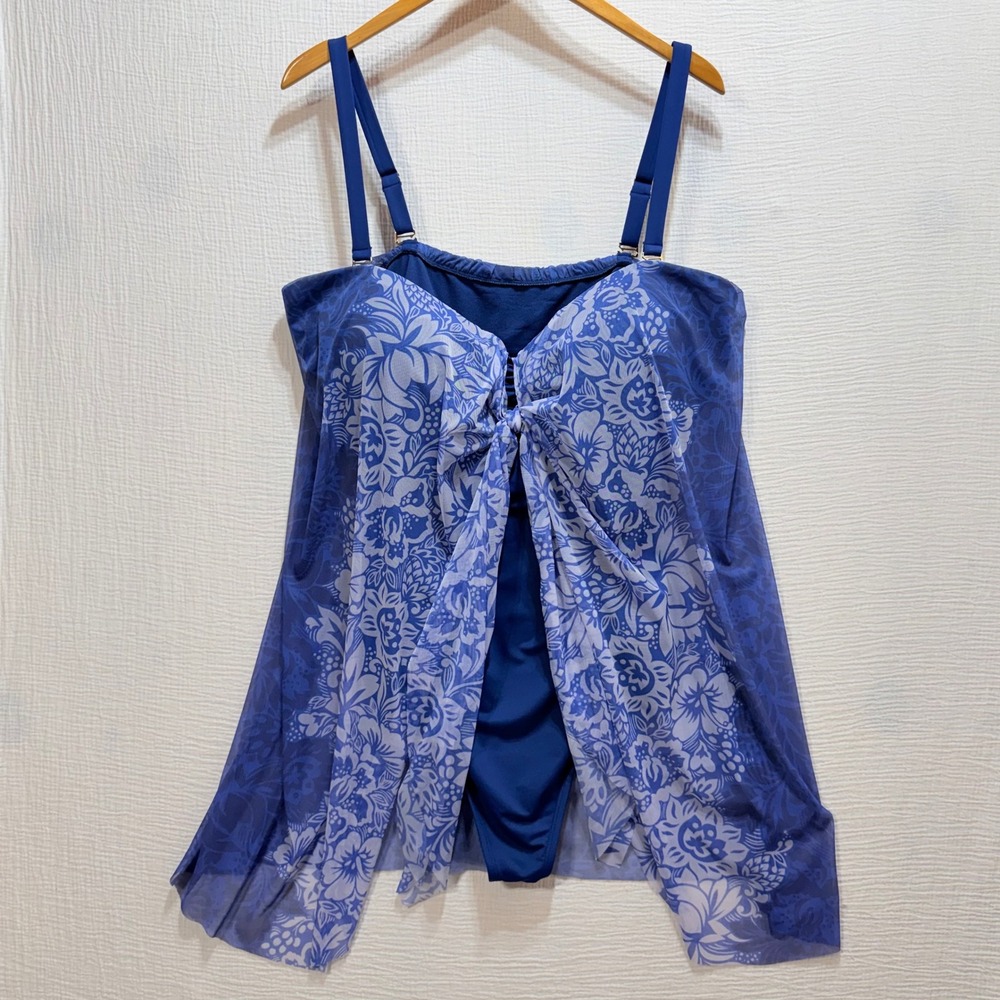 Lauren Ralph Lauren Swimdress Womens 22W Blue Floral Mesh Overlay One Piece